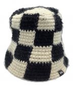 stussyステューシー）の古着「Checker Knit Bucket Hat」｜ブラック×ホワイト
