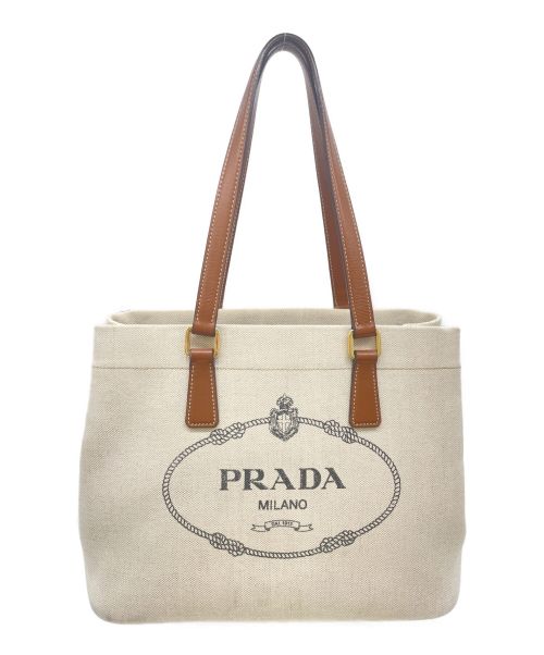 PRADA（プラダ）PRADA (プラダ) ハンドバッグ アイボリー×ブラウンの古着・服飾アイテム