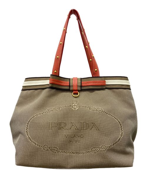 PRADA（プラダ）PRADA (プラダ) ハンドバッグ ベージュ×オレンジの古着・服飾アイテム