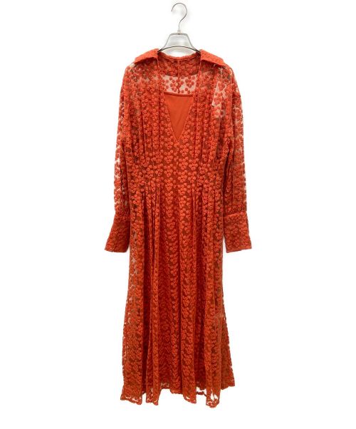 Ameri（アメリ）AMERI (アメリ) VINTAGE LIKE SHEER FLOWER DRESS オレンジ サイズ:Mの古着・服飾アイテム