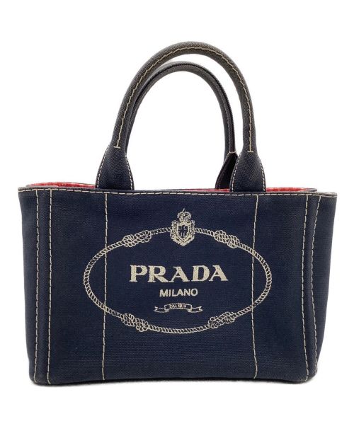 PRADA（プラダ）PRADA (プラダ) カナパ トートバッグ ネイビー×レッド×ホワイトの古着・服飾アイテム