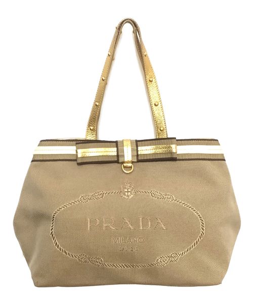 PRADA（プラダ）PRADA (プラダ) ロゴジャガード バッグ ブラウンの古着・服飾アイテム