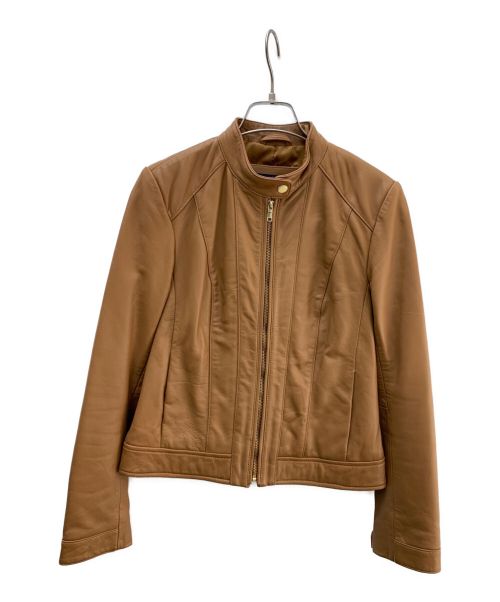 COLE HAAN（コールハーン）COLE HAAN (コールハーン) Women Zip Front Leather Moto Jacket ベージュ サイズ:XSの古着・服飾アイテム
