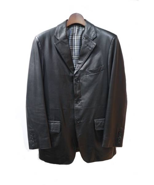 中古 古着通販 Burberry Black Label バーバリーブラックレーベル レザーテーラードジャケット ブラック サイズ M 山羊革 ブランド 古着通販 トレファク公式 Trefac Fashion