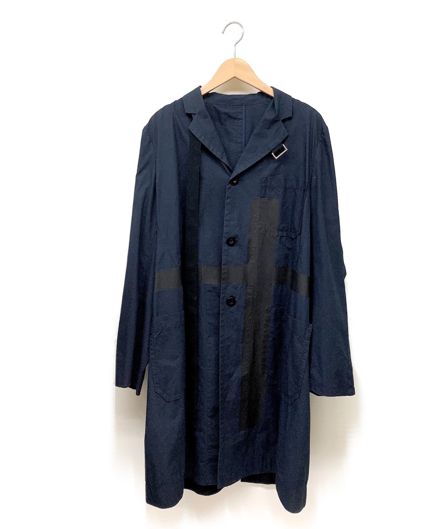 sacai (サカイ) ベルト付ラインデザインシャツーコート ネイビー×ブラック サイズ:2