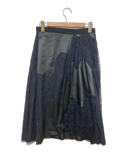 DRAWER（ドゥロワー）DRAWER (ドゥロワー) サテンレース切替スカート ブラック×ネイビー サイズ:36の古着・服飾アイテム