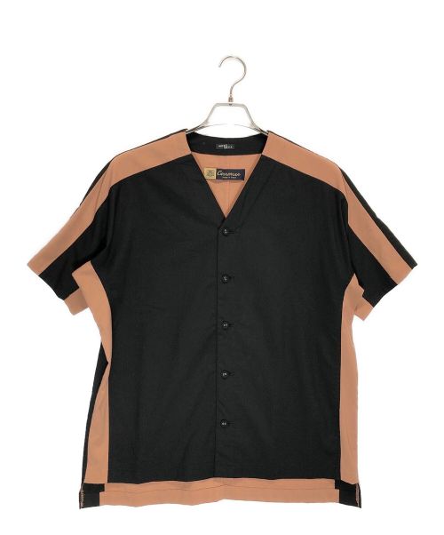 MOSODELIA（モソデリア）MOSODELIA (モソデリア) CARREMAN ノーカラー半袖シャツ ブラック×ピンク サイズ:2の古着・服飾アイテム