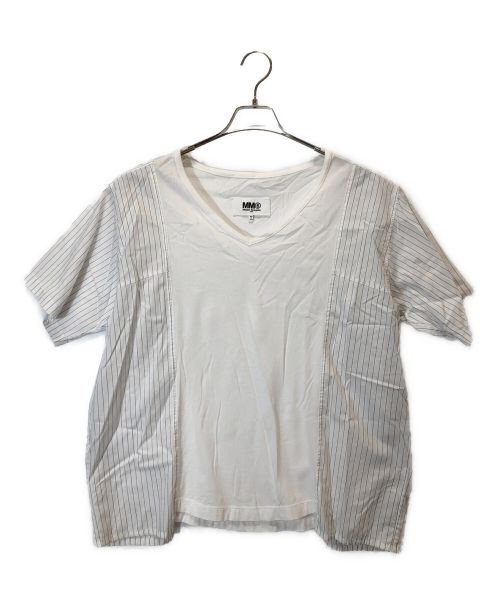 MM6 Maison Margiela（エムエムシックス メゾンマルジェラ）MM6 Maison Margiela (エムエムシックス メゾンマルジェラ) 切替VネックTシャツ ホワイト サイズ:XSの古着・服飾アイテム