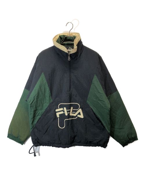 FILA（フィラ）FILA (フィラ) ハーフジップナイロンジャケット ブラック×グリーン サイズ:XLの古着・服飾アイテム