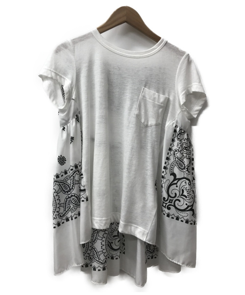 sacai（サカイ）sacai (サカイ) バンダナプリントTシャツ ホワイト×ブラック サイズ:1 夏物 リネン55%の古着・服飾アイテム
