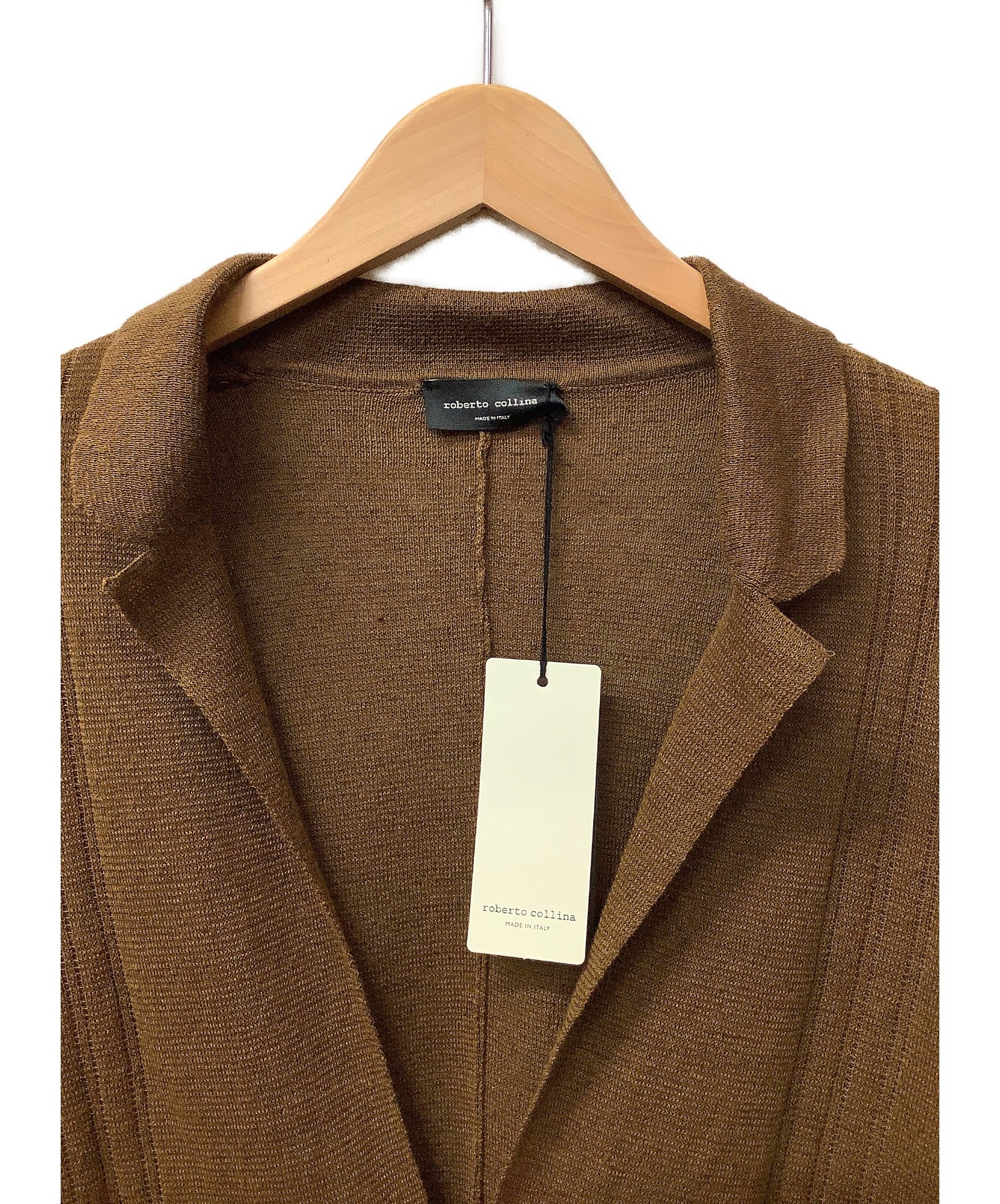 ROBERTO COLLINA (ロベルトコリーナ) リネンニットジャケット ブラウン サイズ:48 未使用品 春秋物