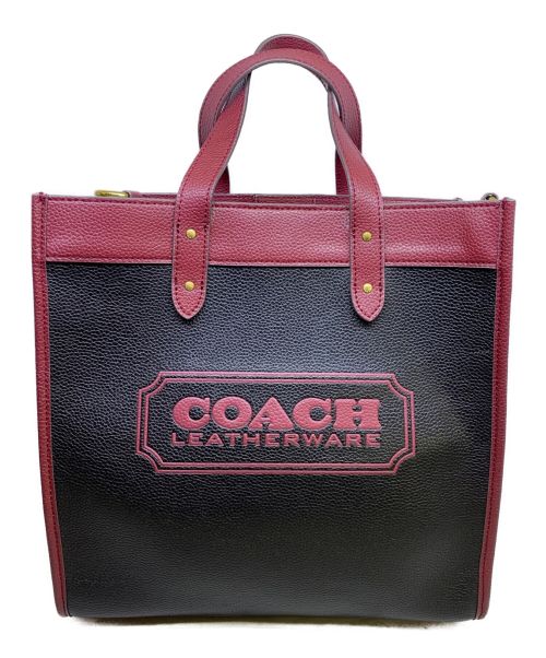 COACH（コーチ）COACH (コーチ) 2WAYトートバッグ ワインレッド×ブラックの古着・服飾アイテム