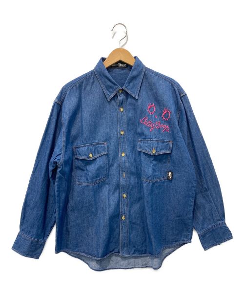 BETTY BOOP（ベティー・ブープ）BETTY BOOP (ベティー・ブープ) バックプリントデニムシャツ ブルー サイズ:M-Lの古着・服飾アイテム