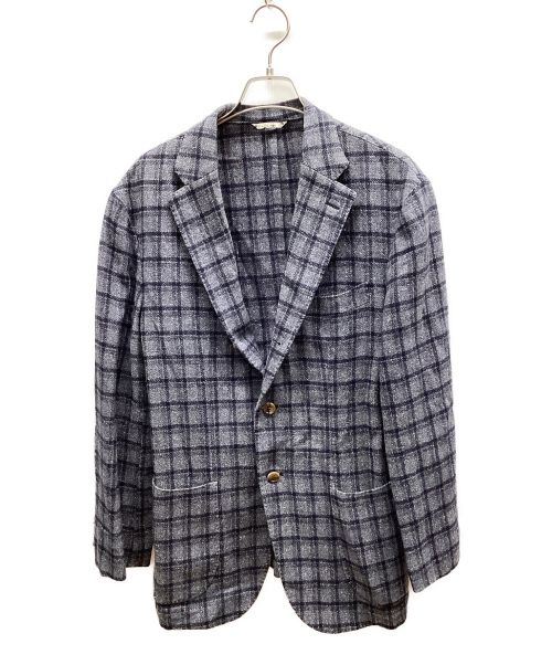 finamore（フィナモレ）finamore (フィナモレ) チェックテーラードジャケット ネイビー サイズ:Lの古着・服飾アイテム
