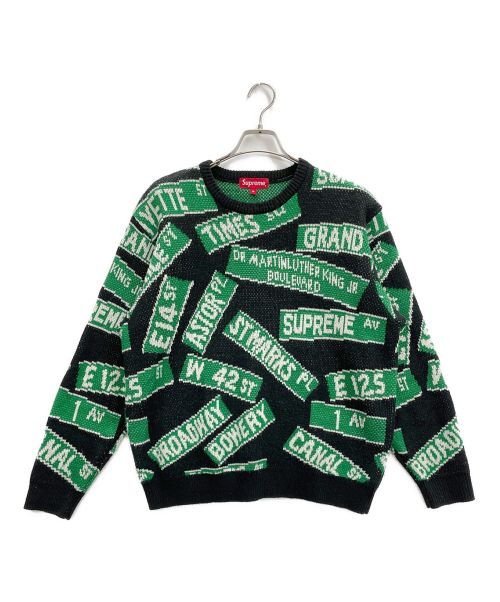 SUPREME（シュプリーム）SUPREME (シュプリーム) street signs sweater（ストリート サインズ セーター） ブラック×グリーン サイズ:Mの古着・服飾アイテム