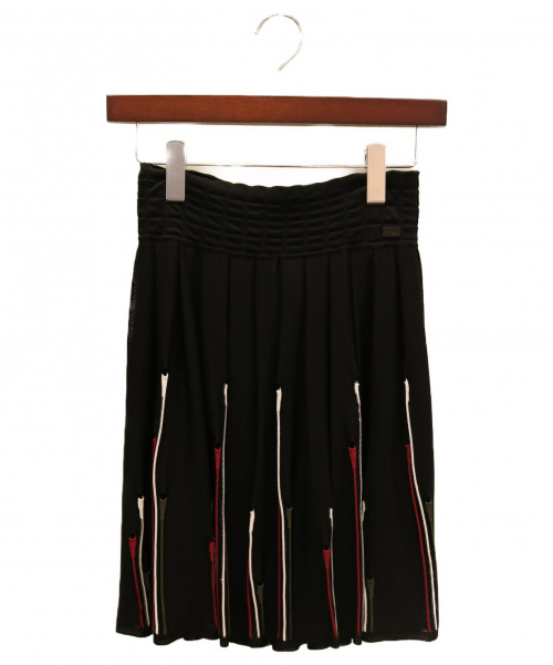 CHANEL（シャネル）CHANEL (シャネル) ひざ丈ストライプ柄スカート ブラック サイズ:38 04Pの古着・服飾アイテム