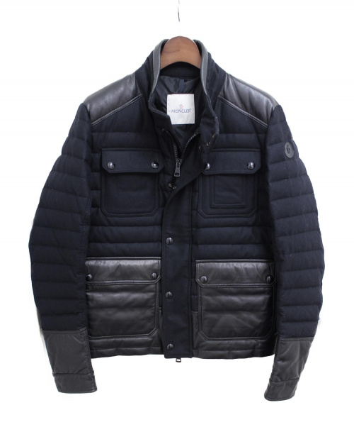 MONCLER（モンクレール）MONCLER (モンクレール) BURTON/ダウンジャケット ブラック サイズ:3 冬物 ウール×レザーの古着・服飾アイテム