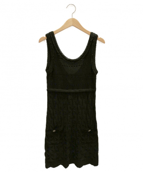 CHANEL（シャネル）CHANEL (シャネル) ノースリーブニットワンピース ブラック サイズ:36の古着・服飾アイテム