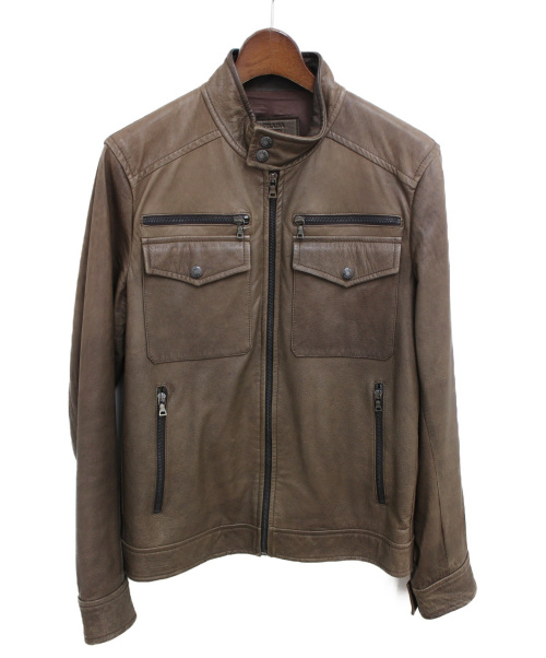 PRADA（プラダ）PRADA (プラダ) レザージャケット ブラウン サイズ:48の古着・服飾アイテム