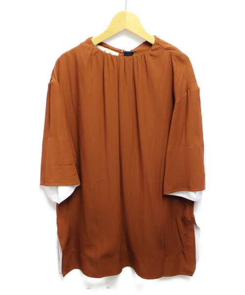 MARNI（マルニ）MARNI (マルニ) ノーカラーブラウス ブラウン サイズ:40の古着・服飾アイテム