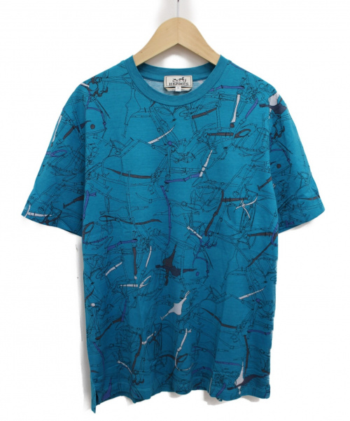 HERMES（エルメス）HERMES (エルメス) ハーネス柄Tシャツ ブルー サイズ:Mの古着・服飾アイテム
