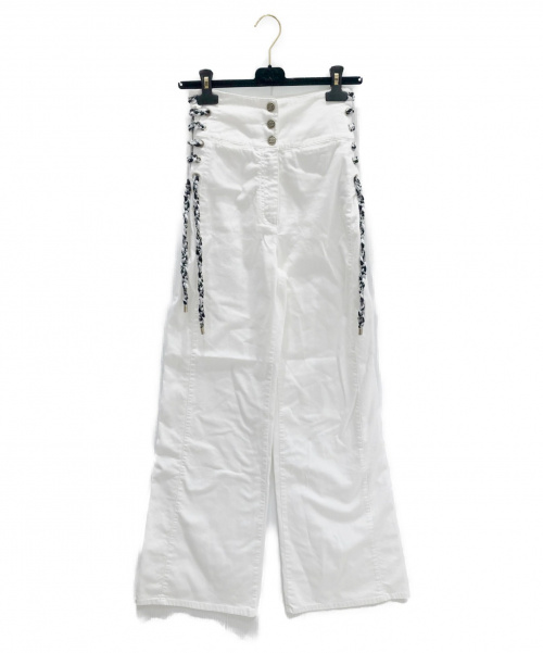 CHANEL（シャネル）CHANEL (シャネル) サイドロープデザインワイドパンツ ホワイト サイズ:34 2019Cハンガー付の古着・服飾アイテム