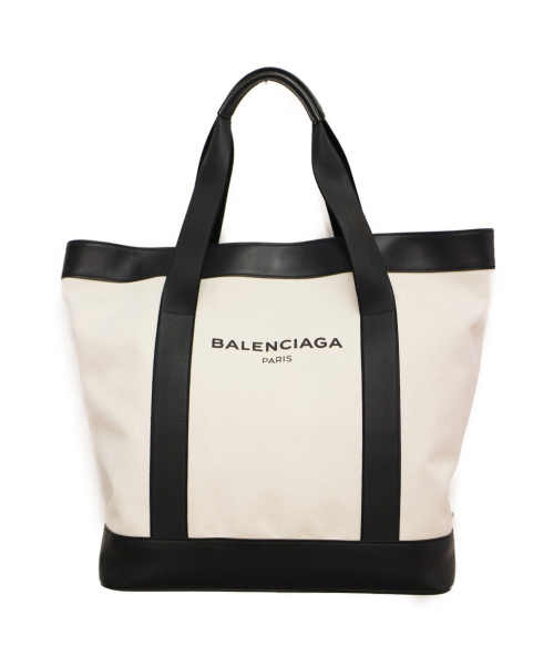 BALENCIAGA（バレンシアガ）BALENCIAGA (バレンシアガ) ロゴキャンバストートバッグ ホワイト×ブラック サイズ:-の古着・服飾アイテム