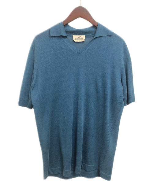 HERMES（エルメス）HERMES (エルメス) 半袖ニットシャツ ブルー サイズ:M リネン混の古着・服飾アイテム