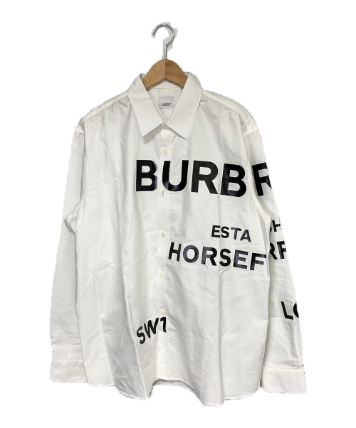 BURBERRY LONDON（バーバリー ロンドン）BURBERRY LONDON (バーバリー ロンドン) ロゴホースフェリー プリント オーバーサイズシャツ ホワイト サイズ:XLの古着・服飾アイテム