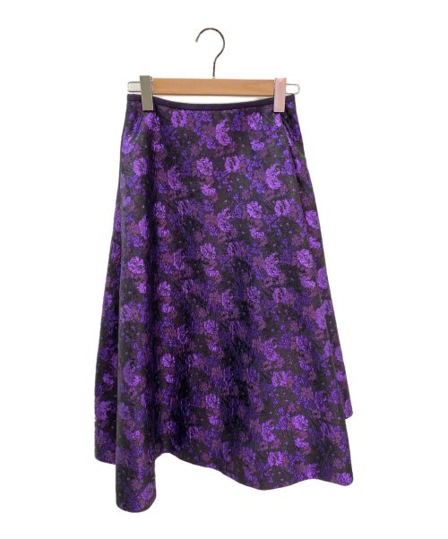 DRAWER（ドゥロワー）DRAWER (ドゥロワー) パープルフラワージャガードスカート パープル サイズ:36の古着・服飾アイテム