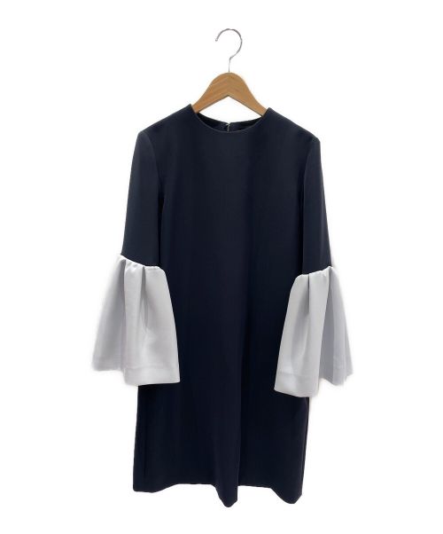 YOKO CHAN（ヨーコチャン）YOKO CHAN (ヨーコチャン) デザインスリーブワンピース ネイビー×ブルー サイズ:36の古着・服飾アイテム