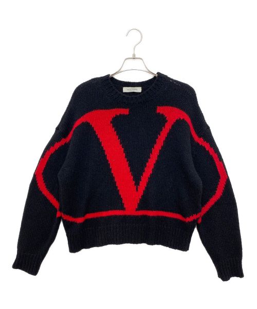VALENTINO（ヴァレンティノ）VALENTINO (ヴァレンティノ) ロゴプリントニット ブラック サイズ:Lの古着・服飾アイテム