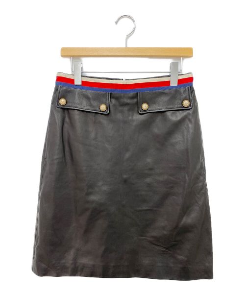 GUCCI（グッチ）GUCCI (グッチ) トリコロールラインレザースカート ブラック サイズ:44の古着・服飾アイテム