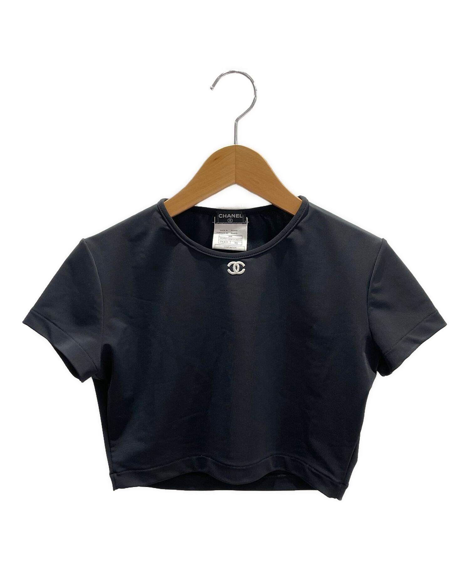 CHANEL (シャネル) エンブロイダリーココマーククロップドTシャツ ブラック サイズ:40