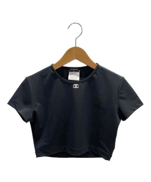 CHANEL（シャネル）CHANEL (シャネル) エンブロイダリーココマーククロップドTシャツ ブラック サイズ:40の古着・服飾アイテム