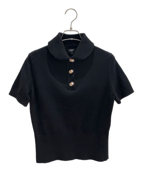 CHANEL（シャネル）CHANEL (シャネル) ニットポロシャツ ブラック サイズ:34の古着・服飾アイテム