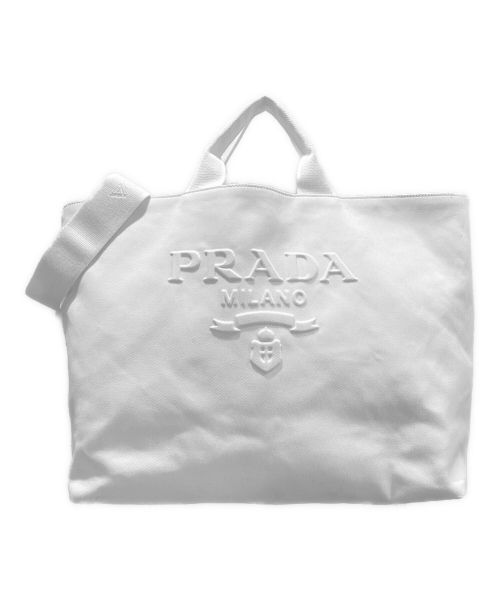 PRADA（プラダ）PRADA (プラダ) ドリルトートバッグ ホワイトの古着・服飾アイテム