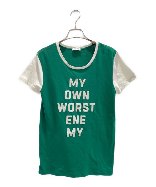 CELINE（セリーヌ）CELINE (セリーヌ) バイカラーフロッキーTシャツ グリーン サイズ:xsの古着・服飾アイテム