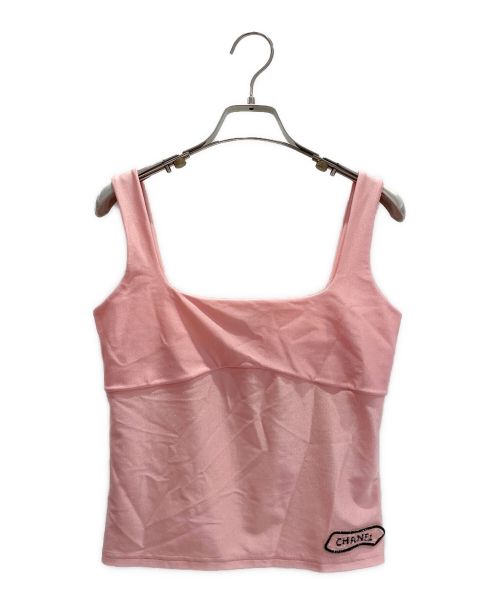 CHANEL（シャネル）CHANEL (シャネル) ビジューロゴストレッチトップ ピンク サイズ:38の古着・服飾アイテム