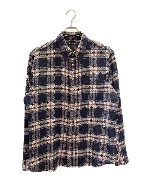 CHROME HEARTS（クロムハーツ）CHROME HEARTS (クロムハーツ) シルバーボタンチェックシャツ ネイビー サイズ:Lの古着・服飾アイテム
