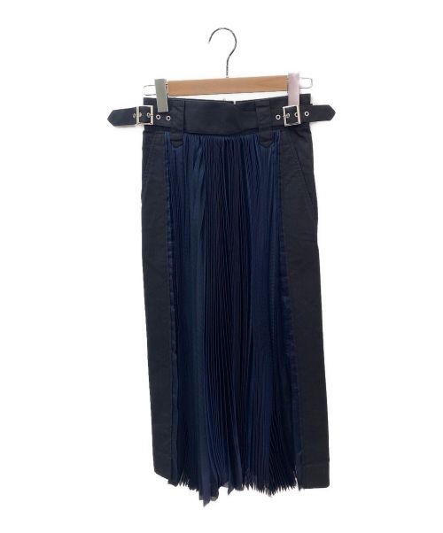 sacai（サカイ）sacai (サカイ) プリーツドッキングスカート ネイビー×ブラックの古着・服飾アイテム