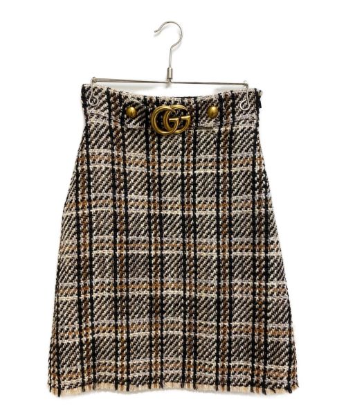 GUCCI（グッチ）GUCCI (グッチ) ロゴツイードスカート ブラウン サイズ:38の古着・服飾アイテム