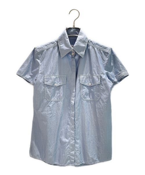 CHANEL（シャネル）CHANEL (シャネル) シルクストライプ比翼シャツ ブルー サイズ:36の古着・服飾アイテム