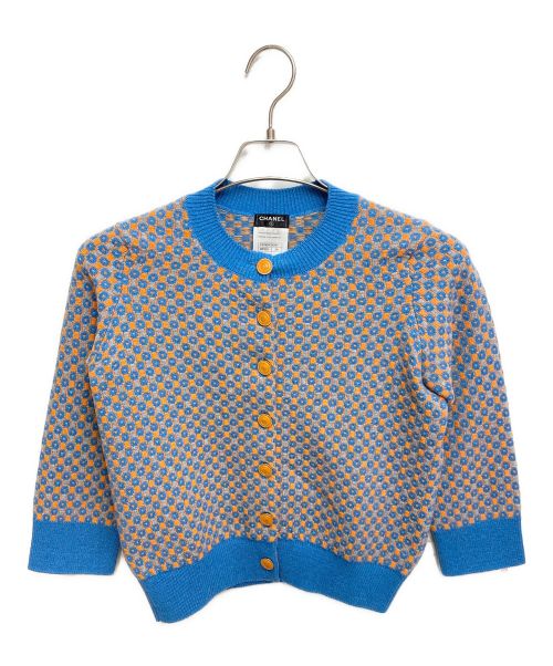 CHANEL（シャネル）CHANEL (シャネル) 七分袖総柄カーディガン ブルー×オレンジ サイズ:34の古着・服飾アイテム