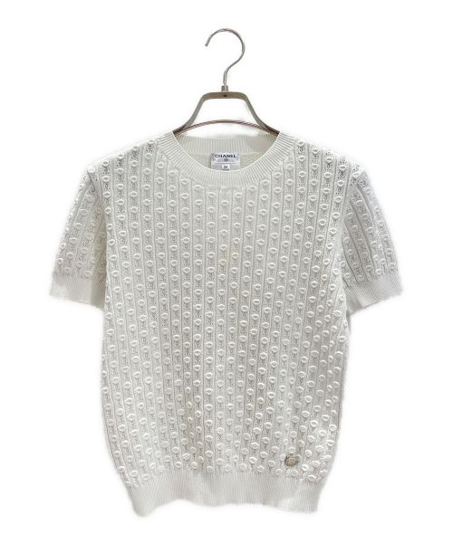 CHANEL（シャネル）CHANEL (シャネル) バックロゴ半袖ニット ホワイト サイズ:34の古着・服飾アイテム