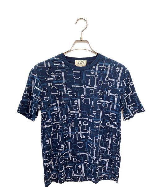 HERMES（エルメス）HERMES (エルメス) 総柄半袖Tシャツ ネイビー サイズ:XSの古着・服飾アイテム