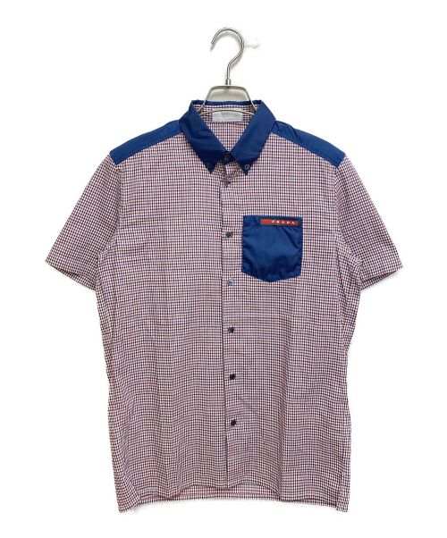 PRADA（プラダ）PRADA (プラダ) 半袖シャツ レッド×ブルー サイズ:37の古着・服飾アイテム