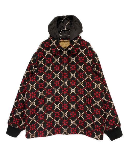 GUCCI（グッチ）GUCCI (グッチ) Macro GG diamond wool jacket ブラック×レッド サイズ:52の古着・服飾アイテム