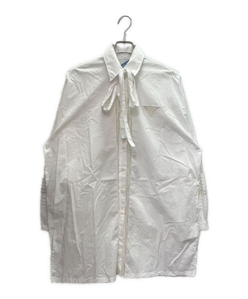 PRADA（プラダ）PRADA (プラダ) インターシャ ポプリン シャツドレス ワンピース  ホワイト サイズ:36の古着・服飾アイテム
