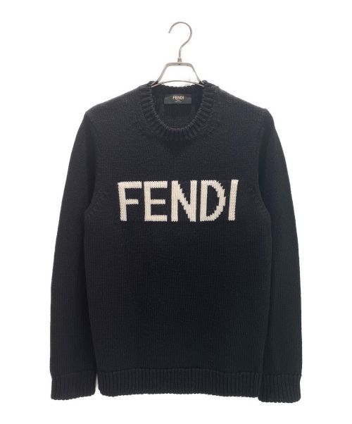 FENDI（フェンディ）FENDI (フェンディ) フロントロゴクルーネックニット ブラック サイズ:48の古着・服飾アイテム